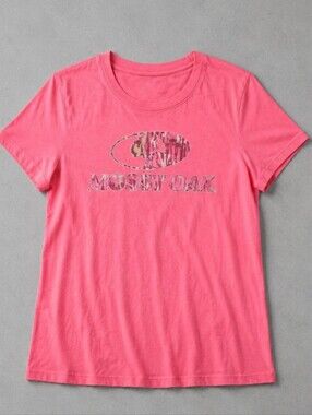 Mossy Oak Pink Graphic Tee Women’s Medium Camouflage Logo Short Sleeve T-Shirt